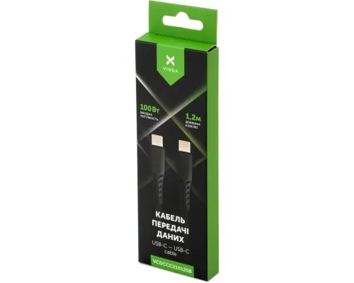 Дата кабель USB-C to USB-C 1.2m 100W Chip Silicon Black Vinga (VCDCCC21012SB)