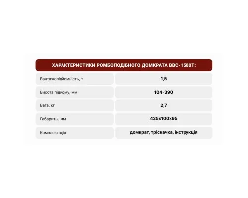 Домкрат Штурмовик "ромб" з тріскачкою 1,5 т, висота підйому 390мм (BBC-1500T)
