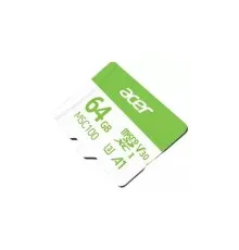 Карта пам'яті Acer 64GB microSD MSC100 /U3/V30/A1/C10 R 100MB/s / Write 30MB/s (BL.9BWWA.336)