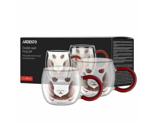 Набір чашок Ardesto Animals 280мл, 2шт, боросилікатне скло, прозорий (AR2628BC)