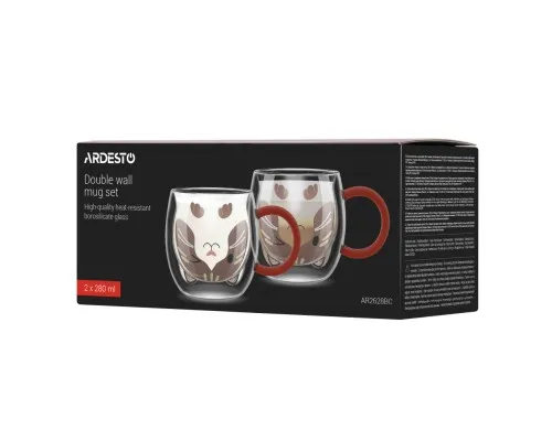 Набір чашок Ardesto Animals 280мл, 2шт, боросилікатне скло, прозорий (AR2628BC)
