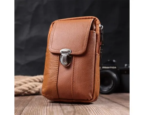 Сумка Vintage На пояс на два відділення з натуральної шкіри Руда (22737)