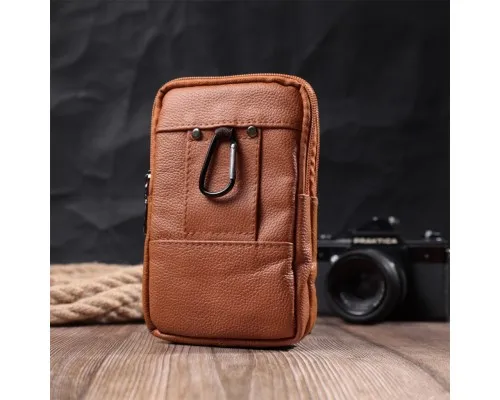 Сумка Vintage На пояс на два відділення з натуральної шкіри Руда (22737)
