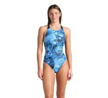 Купальник Arena Blue Flowers Swimsuit V Back 009027-850 синій, чорний 38 (3468337506430)
