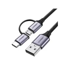 Дата кабель USB 2.0 AM to USB-C + Micro 5P 1.0m 3A US177 black Ugreen (30875)