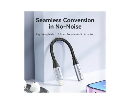 Перехідник Lightning to 3.5mm 0.1m cotton braided aluminum gray Vention (BMBHA)