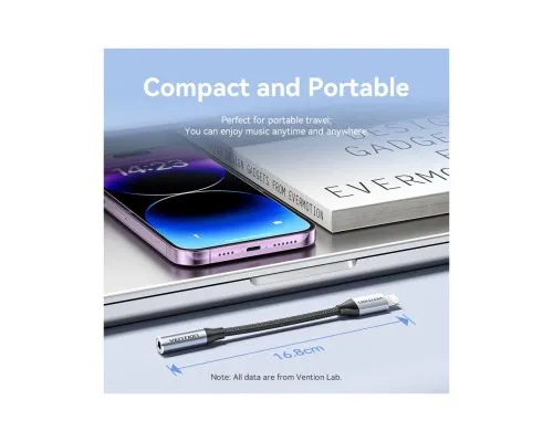 Перехідник Lightning to 3.5mm 0.1m cotton braided aluminum gray Vention (BMBHA)