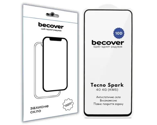 Скло захисне BeCover 10D Tecno Spark 40 4G (KM5) Black (714923)