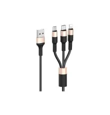Дата кабель USB 2.0 AM to Lightning + USB-C + Micro 5P 1.0m 2A nylon X26 black+gold HOCO (6957531080275)
