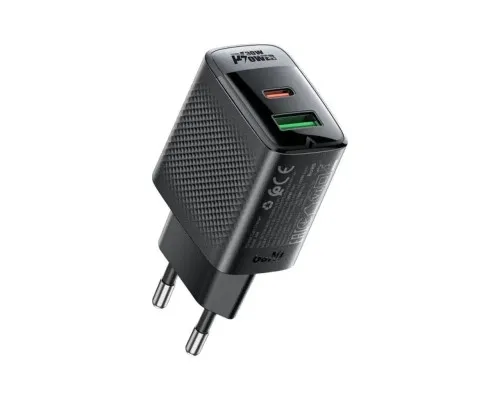 Зарядний пристрій Acefast 2xUSB 30W (USB-C+USB-A) Gan A98 Black (6974316283263)
