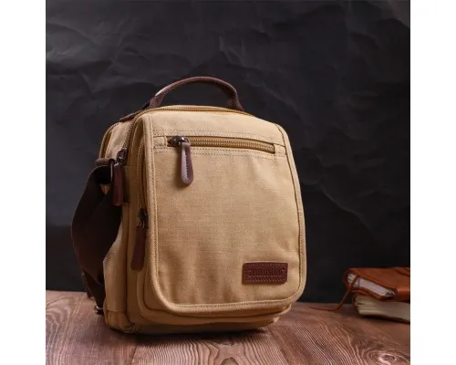 Сумка Vintage На плече з текстилю Пісочна (22229)