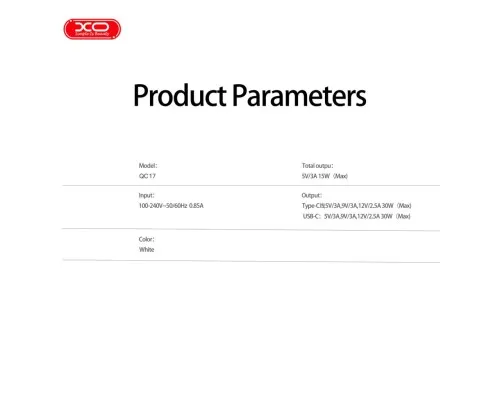 Зарядний пристрій XO 1xUSB-C PD30W GaN + cable USB-C to USB-C (XO-QC17)