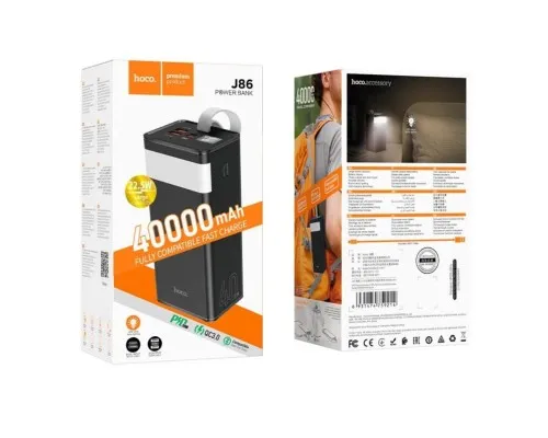 Батарея універсальна HOCO 40000mAh Powermaster PD/20W, QC/22.5W, Lamp, Black (J86 / 714737)