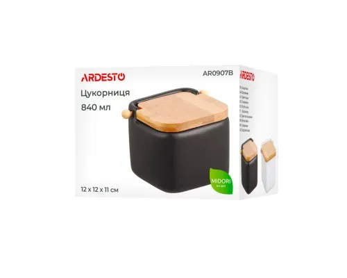 Цукорниця ARDESTO Midori 12х12х11см, 840мл, кераміка, бамбук, чорна (AR0907B)