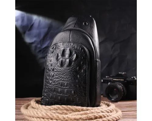 Сумка Vintage Слінг з натуральної фактурної шкіри Чорна (21400)