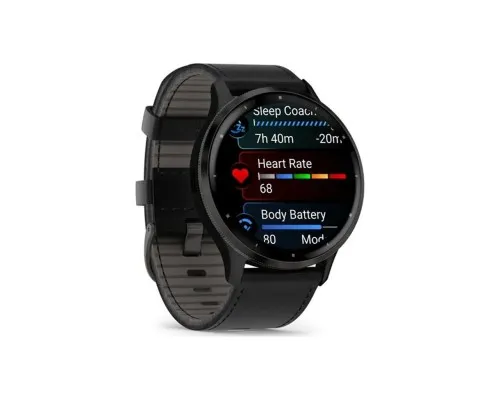 Смарт-годинник Garmin Venu 3, Black + Slate, Leather, GPS (010-02784-52)