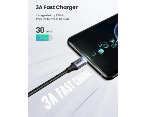 Дата кабель USB-C to USB-C 0.5m 3A 60W 90° corner US255 black/gray Ugreen (50122)