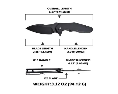 Ніж Hightron Mini Ventura, D2, G10, чорний, чорний stonewash клинок (HK05BLKBS)