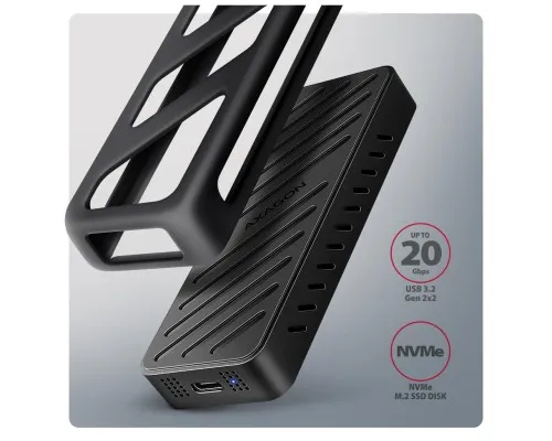 Кишеня зовнішня AXAGON USB-C 20Gbps metal box for M.2 NVMe SSD ARMORED (EEM2-20G)