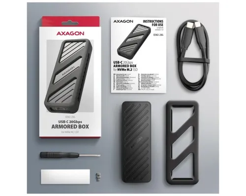 Кишеня зовнішня AXAGON USB-C 20Gbps metal box for M.2 NVMe SSD ARMORED (EEM2-20G)