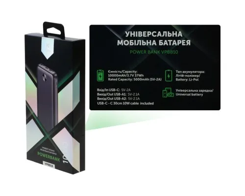 Батарея універсальна Vinga 10000 mAh 10W Black (VPBB10)