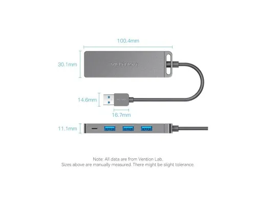Концентратор Vention USB 3.0 to 4xUSB 3.0 Hub With Power Supply 0.15m black (CHLBB)