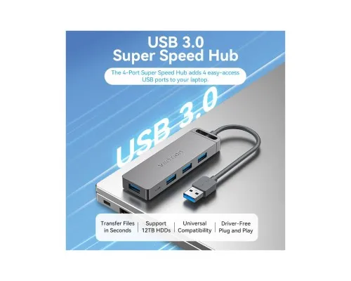 Концентратор Vention USB 3.0 to 4xUSB 3.0 Hub With Power Supply 0.15m black (CHLBB)