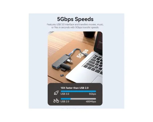 Концентратор Vention USB 3.0 to 4xUSB 3.0 Hub With Power Supply 0.15m black (CHLBB)