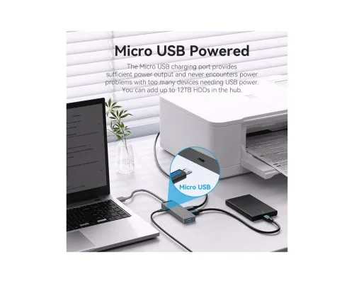 Концентратор Vention USB 3.0 to 4xUSB 3.0 Hub With Power Supply 0.15m black (CHLBB)
