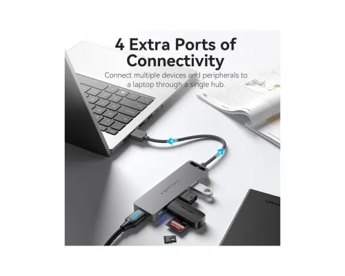 Концентратор Vention USB 3.0 to 4xUSB 3.0 Hub With Power Supply 0.15m black (CHLBB)