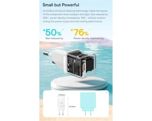 Зарядний пристрій Baseus USB-C PD20W GaN blue (CCGN050103)
