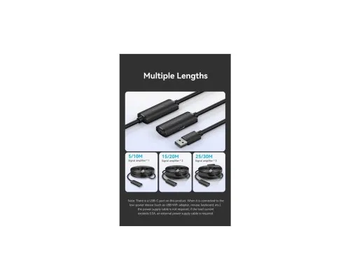 Дата кабель USB 2.0 AM/AF 30.0m Active black Vention (CBKBT)