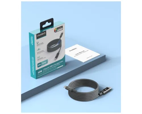 Дата кабель USB-C to USB-C 1.2m PD60W magnetic digital display nylon gray Choetech (XCC-1067-GY)