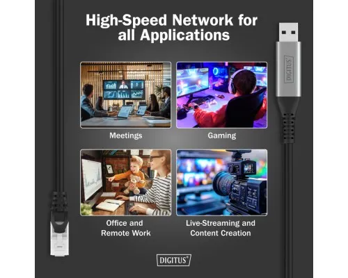Дата кабель USB AM to RJ45 Ethernet 3.0m CAT 6A S/FTP 1Gbps LSZH Digitus (AK-300600-030-S)