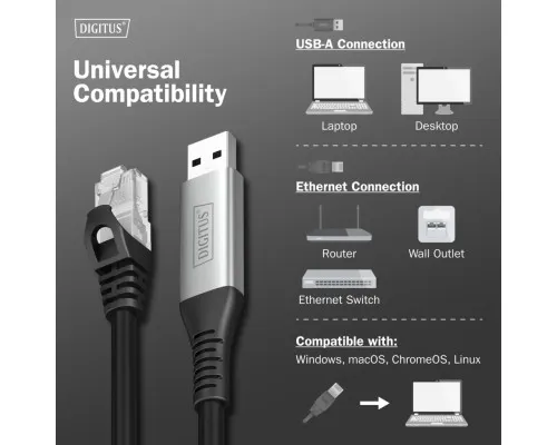 Дата кабель USB AM to RJ45 Ethernet 3.0m CAT 6A S/FTP 1Gbps LSZH Digitus (AK-300600-030-S)