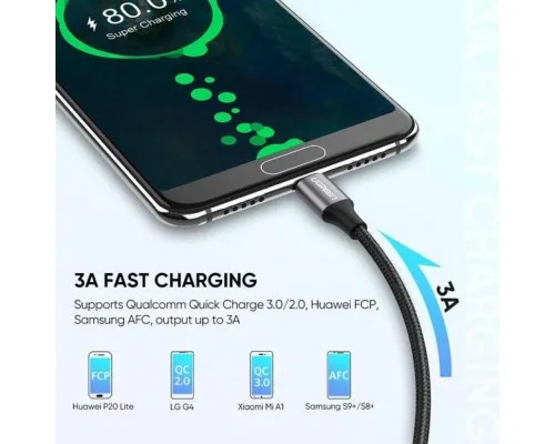 Дата кабель USB 2.0 AM to USB-C 2.0m US288 Aluminum Braid Black Ugreen (60128)