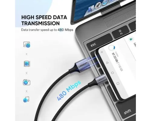 Дата кабель USB 2.0 AM to USB-C 2.0m US288 Aluminum Braid Black Ugreen (60128)
