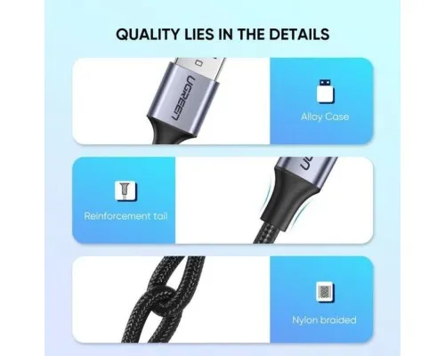 Дата кабель USB 2.0 AM to USB-C 2.0m US288 Aluminum Braid Black Ugreen (60128)