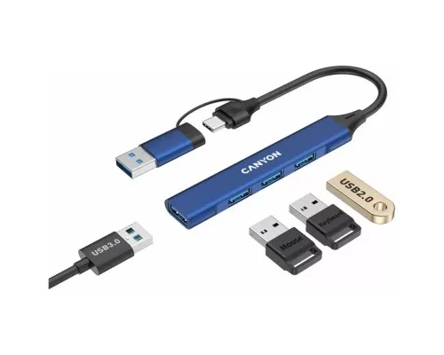 Концентратор Canyon hub DS-02 4in1 USB-A/C Blue (CNS-TDS02BL)