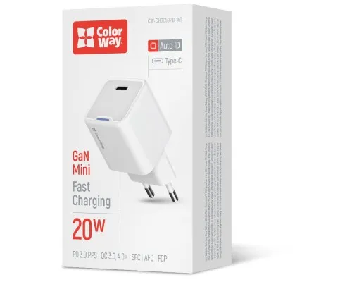 Зарядний пристрій ColorWay C101C GaN Mini 20W PD PPS USB-C white (CW-CHS059PD-WT)