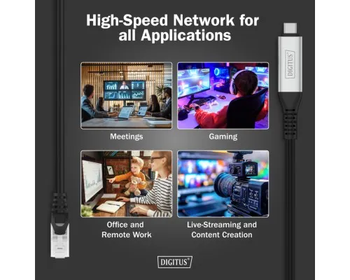 Дата кабель USB-C to RJ45 Ethernet 3.0m CAT 6A S/FTP 1Gbps LSZH Digitus (AK-300601-030-S)