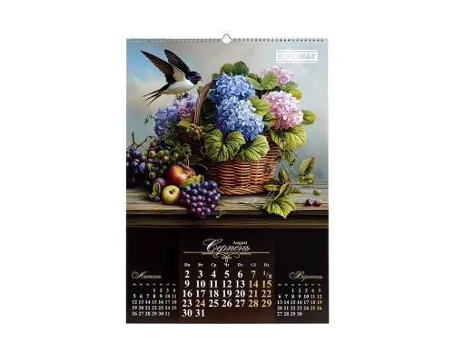 Календар Buromax настінний А2 2027 рік, 1 пружина, Flowers and birds (BM.210650)