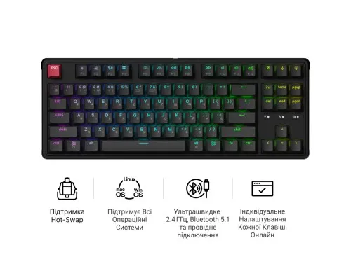 Клавіатура Keychron C3 Max Super Red Switch RGB Wireless/Bluetooth/USB UA Black (C3M-H1-UA)