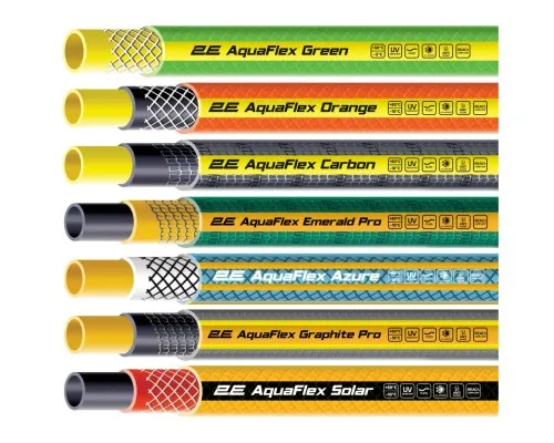 Шланг для поливу 2E AquaFlex Emerald Pro, 1/2", 20м, 4 шари, 20бар, -10…+60°C, зрошувач, 2 конектори, адаптер (2E-GHE12ED20)