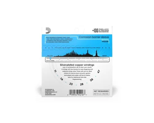 Струни для гітари D'Addario Silk & Steel Folk Regular Light (11-47) (EJ40)