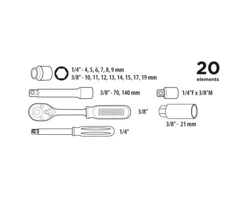 Набір інструментів Top Tools змінних головок 1/4", 3/8" 20 од. (38D520)