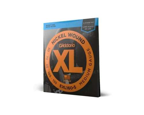 Струни для гітари D'Addario XL Nickel Wound Bass Medium 5-String (50-135) (EXL160-5)