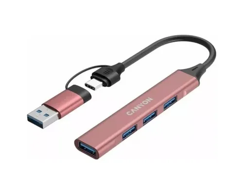 Концентратор Canyon hub DS-02 4in1 USB-A/C Pink (CNS-TDS02P)