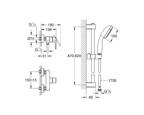 Душовий гарнітур Grohe QuickFix Start Black (UA30330801)