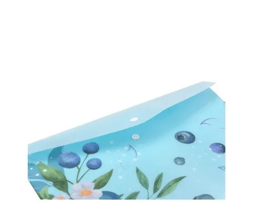 Папка - конверт Buromax А4 на кнопці, BLUEBERRY ARABESKI, напівпрозора, морська хвиля (BM.3943-17)
